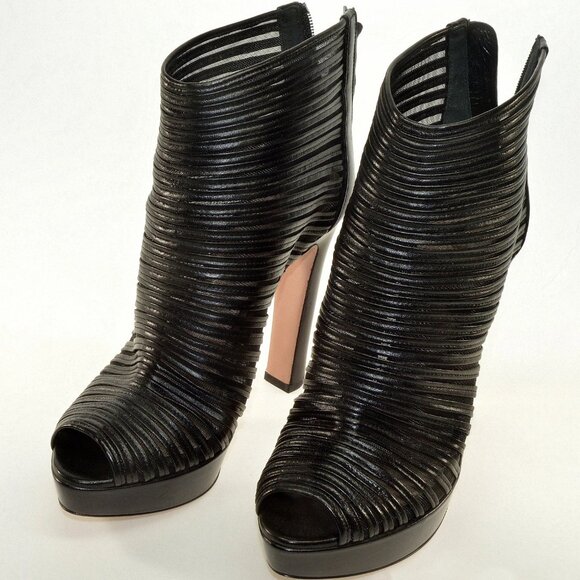 Prada Sexy Calzature Donna Leather & Mesh High Heel Platform Ankle Booties 36 - Picture 1 of 6